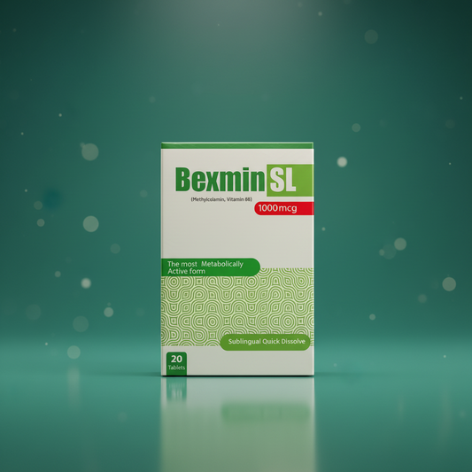 Bexmin SL by Star Life Care Sciences methylcobalamin vitamin B12 and vitamin B6 supplement for nerve health, energy production, and overall wellness.