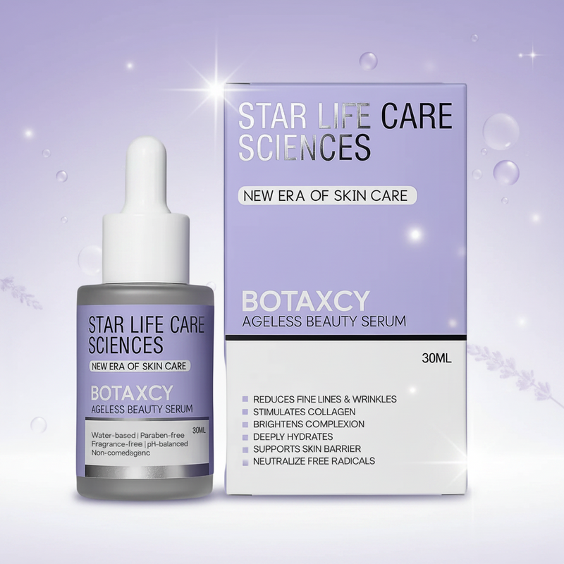 BOTAXCY Ageless Beauty Serum by Star Life Care Sciences with Retinol, Niacinamide, and Matrixyl 3000 to reduce fine lines, wrinkles, and improve skin firmness.