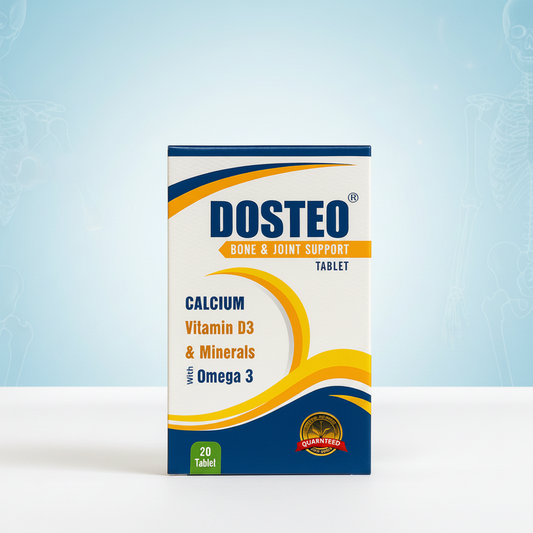 Dosteo Tablets by Star Life Care Sciences calcium and vitamin D supplement to support strong bones, healthy teeth, and overall bone health.