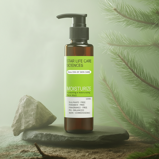 MOISTURIZEE Face Wash bottle by Star Life Care Sciences with Ceramides and Niacinamide for hydrated, soft, and healthy skin.